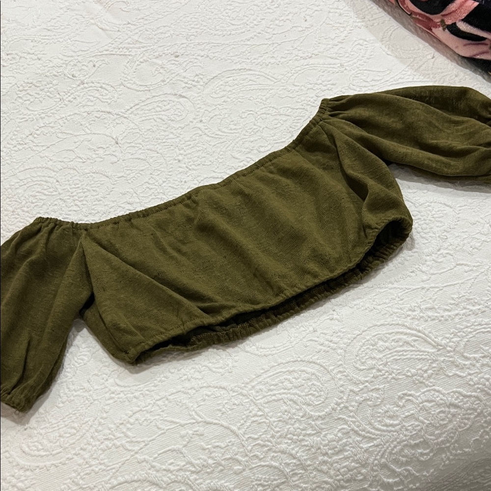 Fashion Nova Olive Green Off-Shoulder Crop Top
